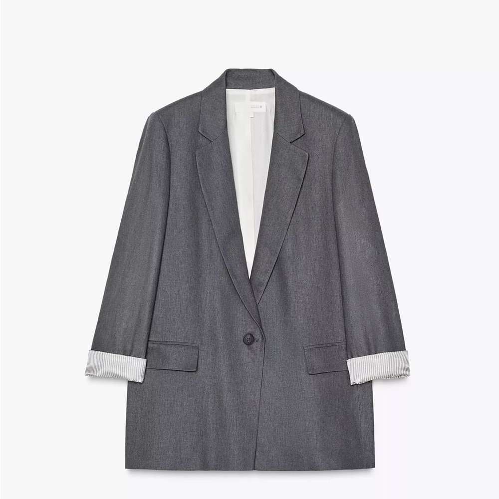 Zara Linen Blazer with Printed Cuffs – XS – Anthracite Grey